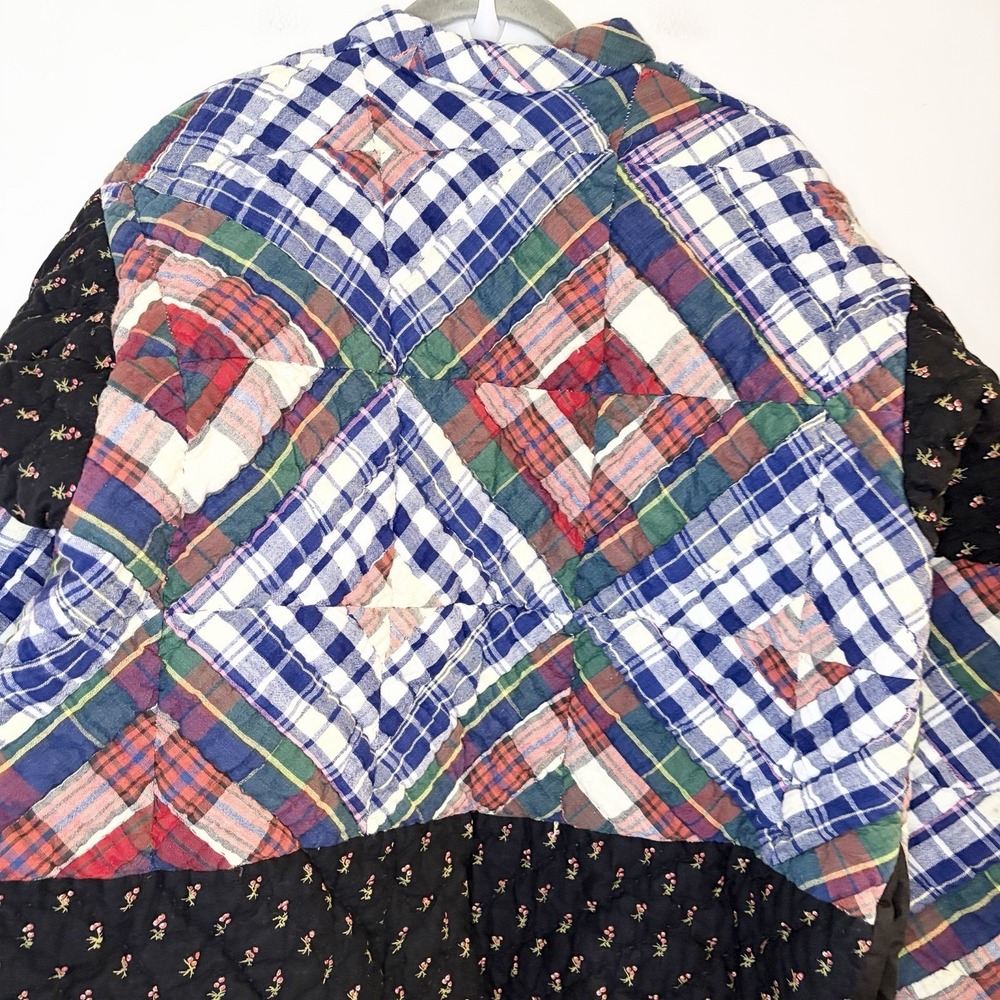 Vintage Handmade Quilt Patchwork Quilted Jacket Full Zip Pockets Plaid Floral M - Picture 4 of 6